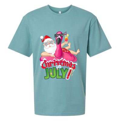 Funny Christmas In July Summer Flamingo Float Xmas Sueded Cloud Jersey T-Shirt