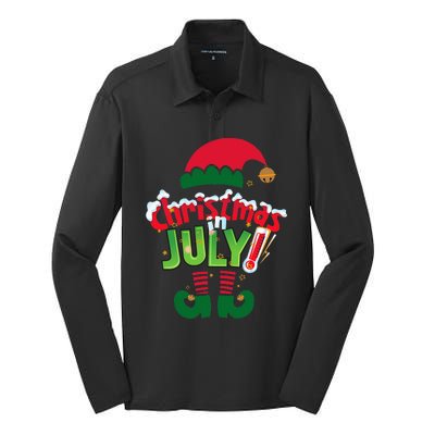 Funny Christmas In July Summer Elf Santa Xmas Silk Touch Performance Long Sleeve Polo