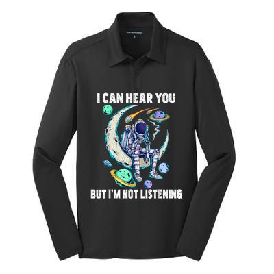 Funny Cat I Can Hear You But Im Listening Silk Touch Performance Long Sleeve Polo