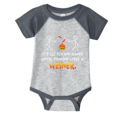 Funny Camp Its All Fun And Games Until Someone Loses Weiner Gift Infant Baby Jersey Bodysuit