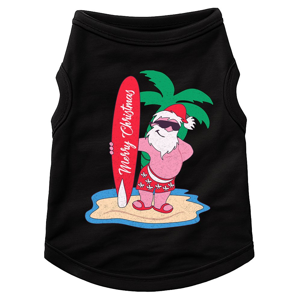 Funny Christmas In July Santa Claus Surfing On The Beach Doggie Tank