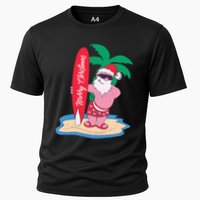 Funny Christmas In July Santa Claus Surfing On The Beach Cooling Performance Crew T-Shirt
