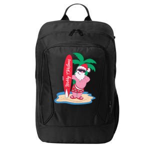 Funny Christmas In July Santa Claus Surfing On The Beach City Backpack