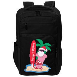 Funny Christmas In July Santa Claus Surfing On The Beach Impact Tech Backpack