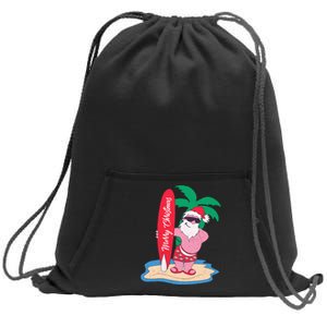 Funny Christmas In July Santa Claus Surfing On The Beach Sweatshirt Cinch Pack Bag