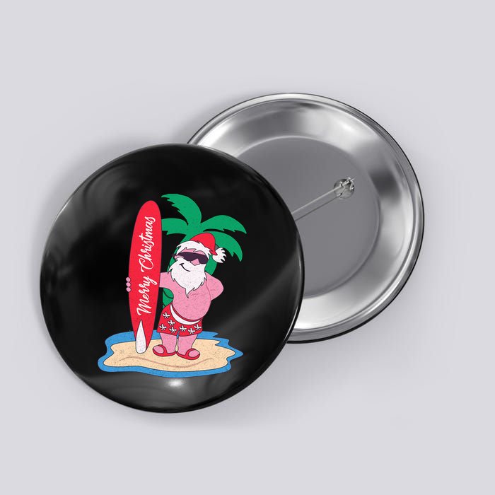 Funny Christmas In July Santa Claus Surfing On The Beach Button