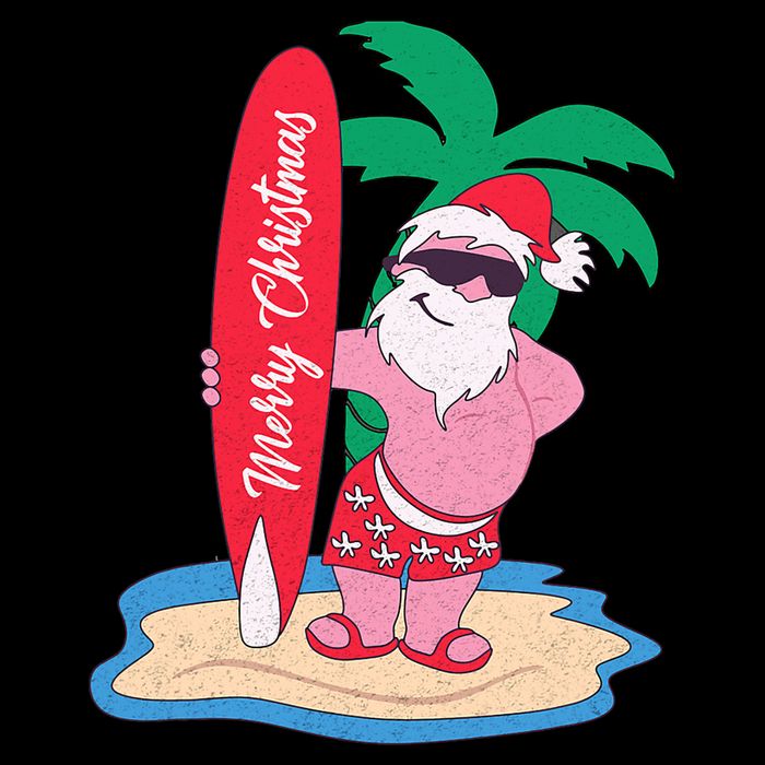 Funny Christmas In July Santa Claus Surfing On The Beach Bucket Hat