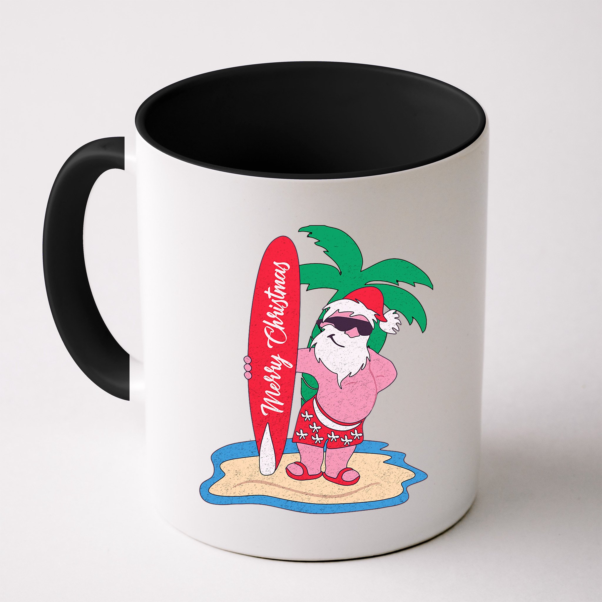 Funny Christmas In July Santa Claus Surfing On The Beach Mug