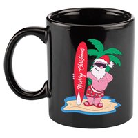 Funny Christmas In July Santa Claus Surfing On The Beach 11oz C Handle Ceramic Mug