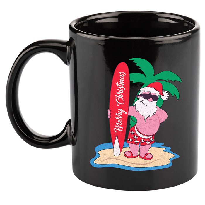 Funny Christmas In July Santa Claus Surfing On The Beach 11oz C Handle Ceramic Mug