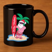 Funny Christmas In July Santa Claus Surfing On The Beach 11oz C Handle Ceramic Mug