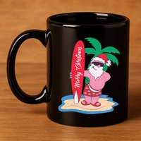 Funny Christmas In July Santa Claus Surfing On The Beach 11oz C Handle Ceramic Mug