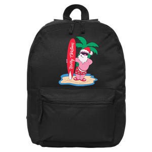 Funny Christmas In July Santa Claus Surfing On The Beach 16 in Basic Backpack