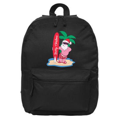 Funny Christmas In July Santa Claus Surfing On The Beach 16 in Basic Backpack