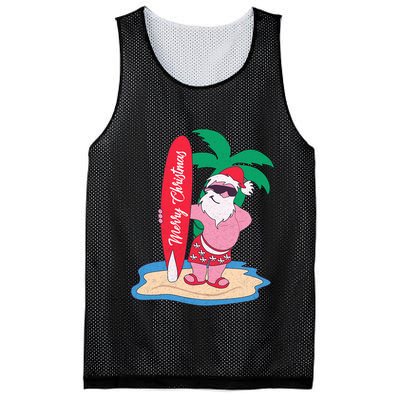 Funny Christmas In July Santa Claus Surfing On The Beach Mesh Reversible Basketball Jersey Tank
