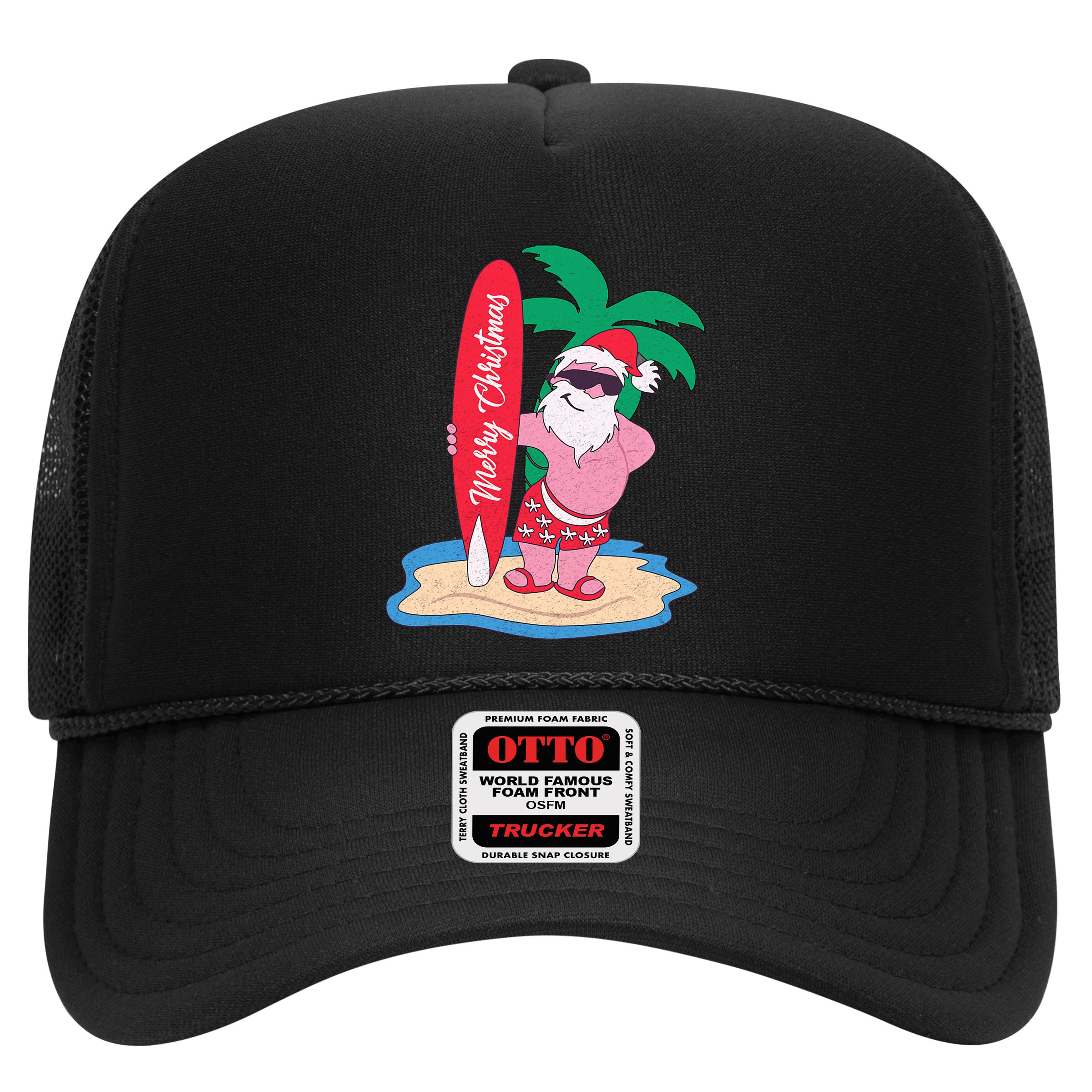 Funny Christmas In July Santa Claus Surfing On The Beach Hat
