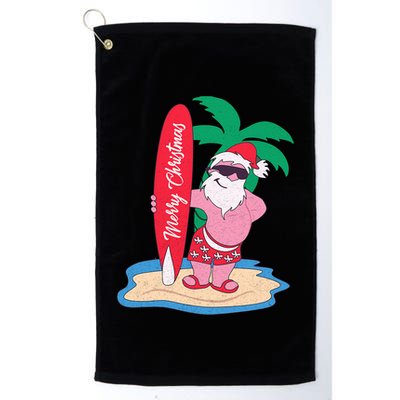Funny Christmas In July Santa Claus Surfing On The Beach Golf Towel