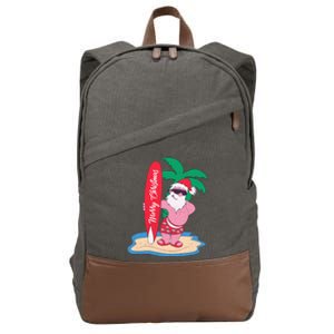 Funny Christmas In July Santa Claus Surfing On The Beach Cotton Canvas Backpack