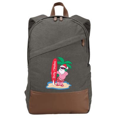 Funny Christmas In July Santa Claus Surfing On The Beach Cotton Canvas Backpack