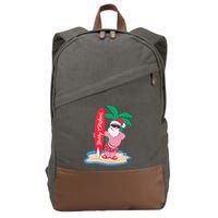 Funny Christmas In July Santa Claus Surfing On The Beach Cotton Canvas Backpack