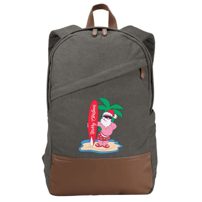 Funny Christmas In July Santa Claus Surfing On The Beach Cotton Canvas Backpack