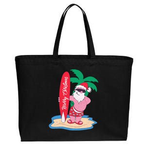 Funny Christmas In July Santa Claus Surfing On The Beach Cotton Canvas Jumbo Tote