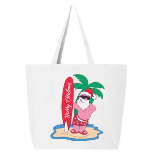 Funny Christmas In July Santa Claus Surfing On The Beach 25L Jumbo Tote