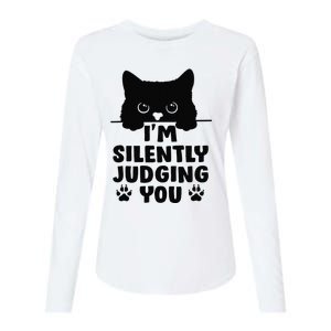 Funny Cat I'm Silently Judging You Womens Cotton Relaxed Long Sleeve T-Shirt