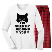 Funny Cat I'm Silently Judging You Women's Long Sleeve Flannel Pajama Set 