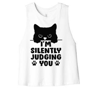 Funny Cat I'm Silently Judging You Women's Racerback Cropped Tank