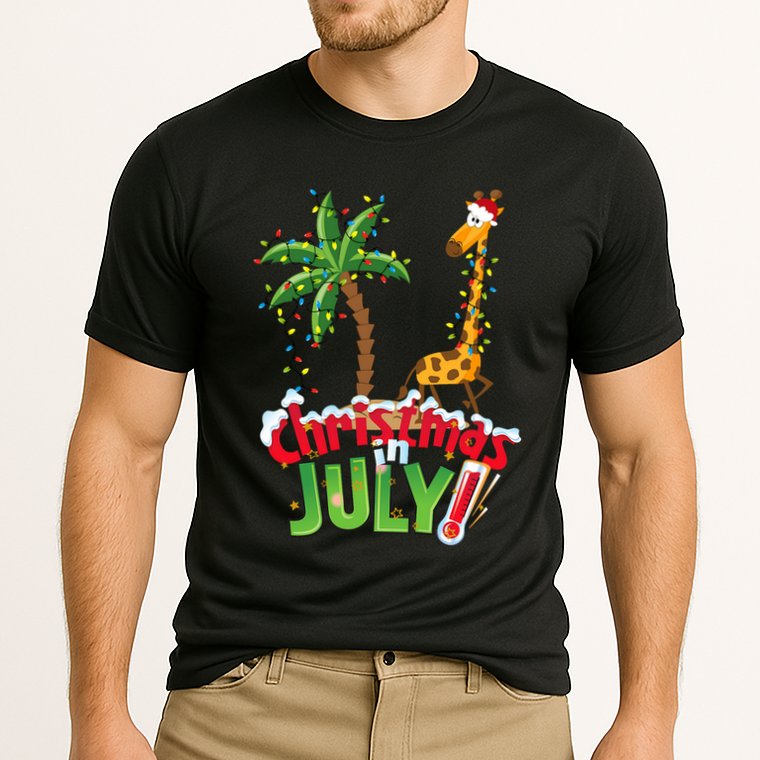 Funny Christmas In July Santa Giraffe Palm Tree Xmas Performance Shirt