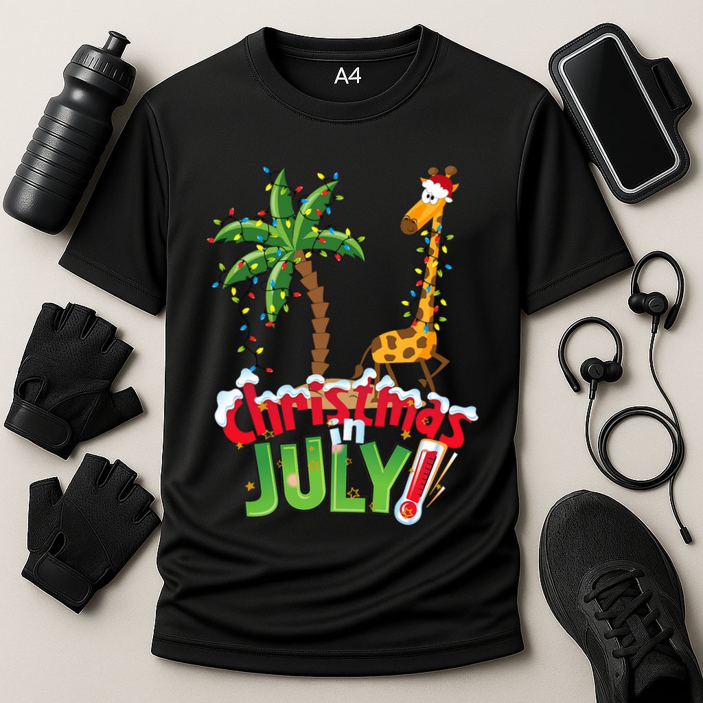 Funny Christmas In July Santa Giraffe Palm Tree Xmas Performance Shirt