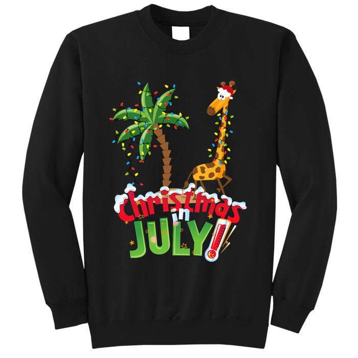 Funny Christmas In July Santa Giraffe Palm Tree Xmas Sweatshirt
