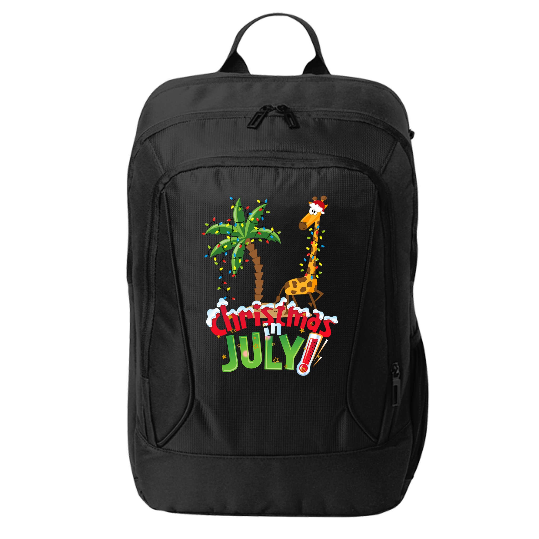 Funny Christmas In July Santa Giraffe Palm Tree Xmas City Backpack