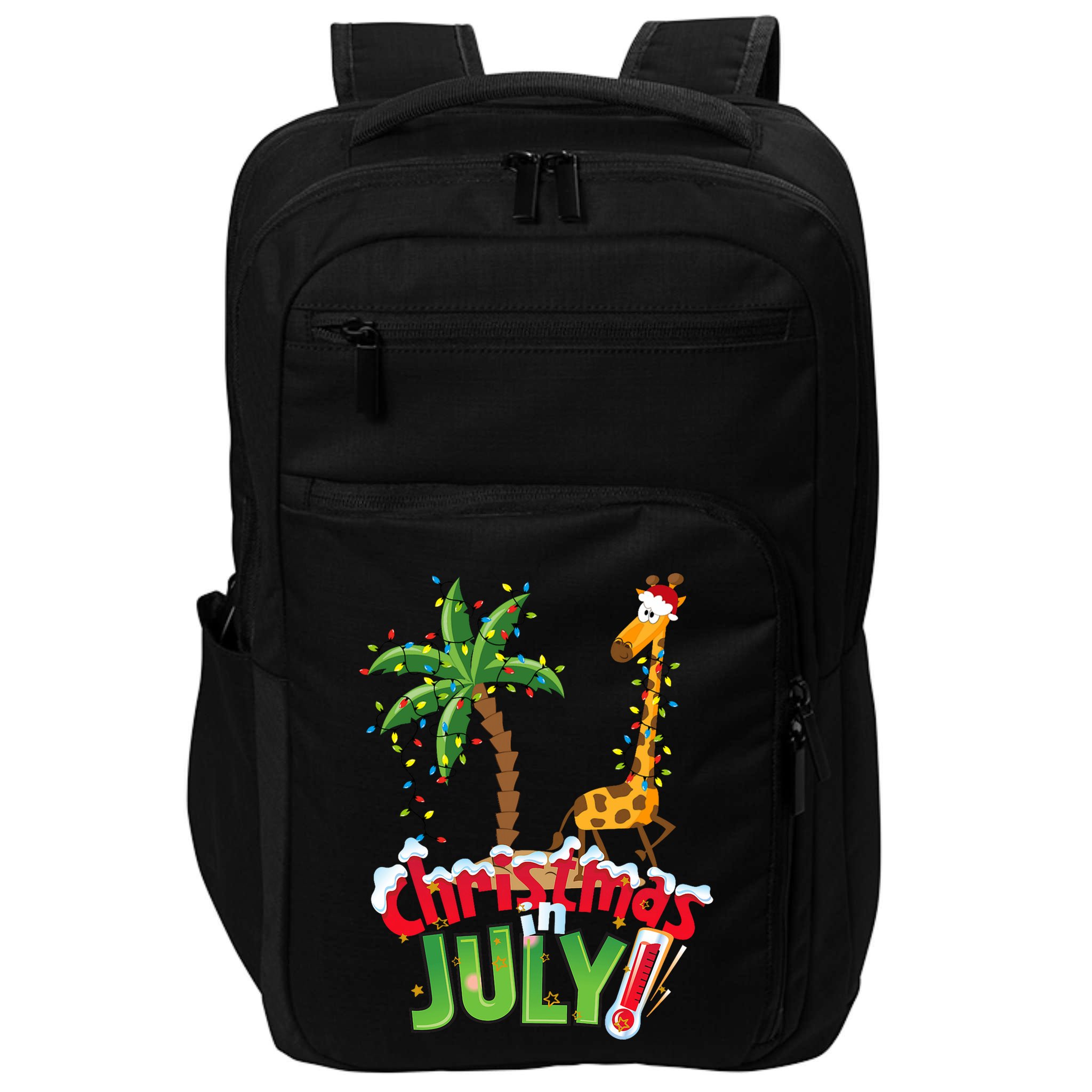 Funny Christmas In July Santa Giraffe Palm Tree Xmas Impact Tech Backpack