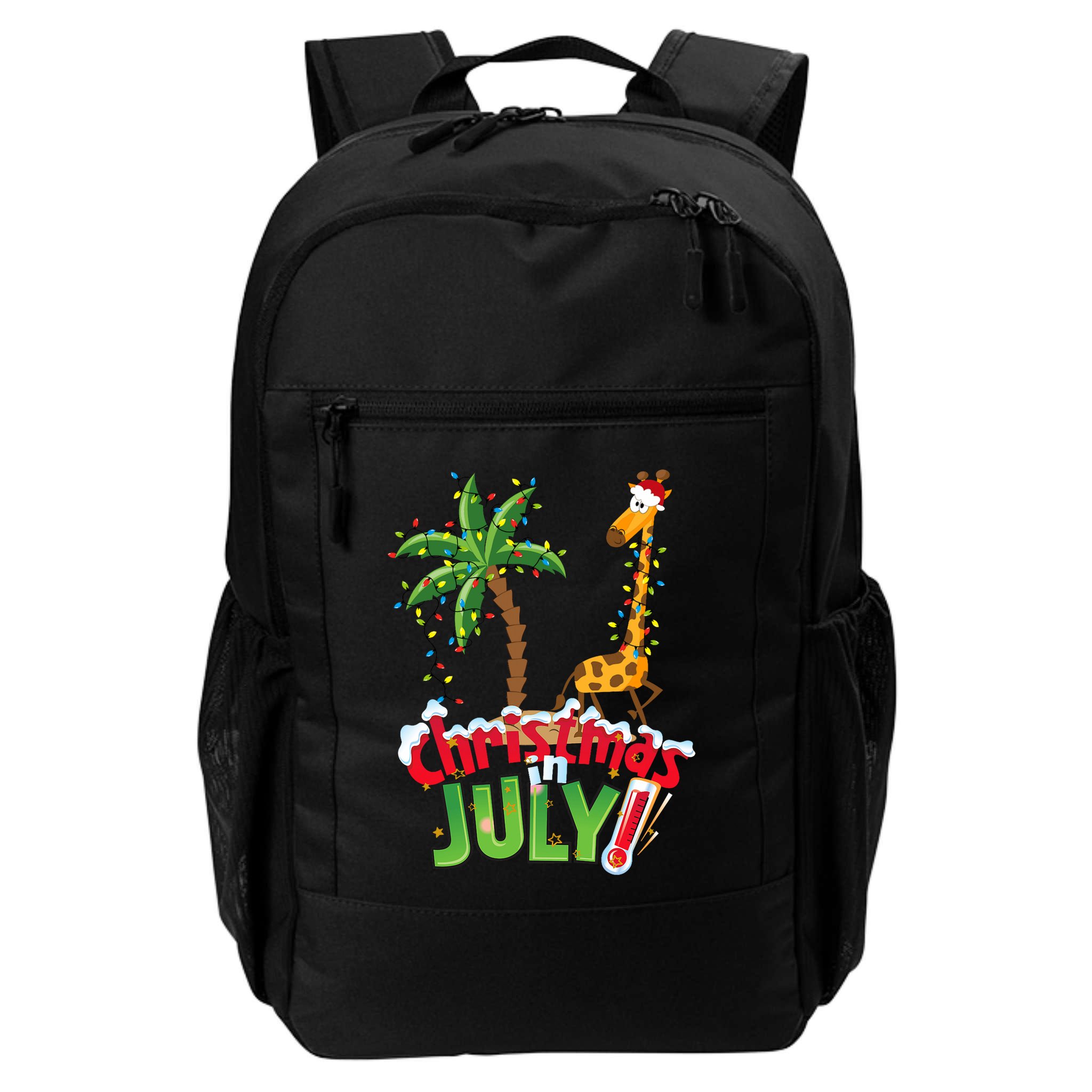 Funny Christmas In July Santa Giraffe Palm Tree Xmas Backpack