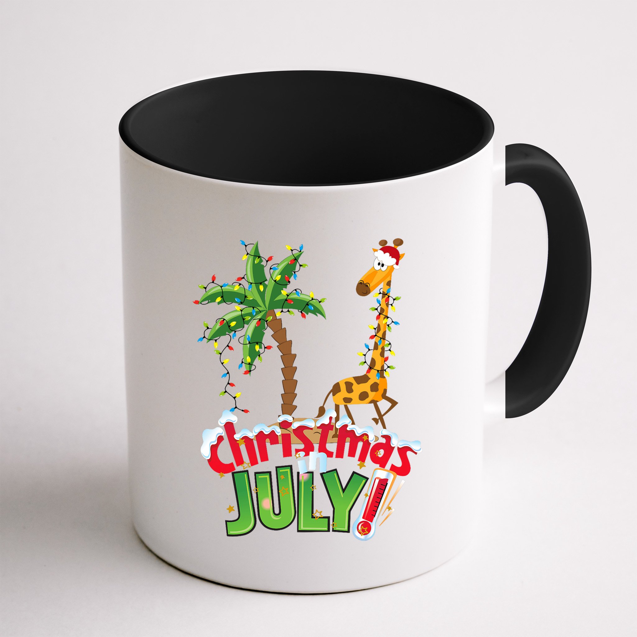 Funny Christmas In July Santa Giraffe Palm Tree Xmas Mug