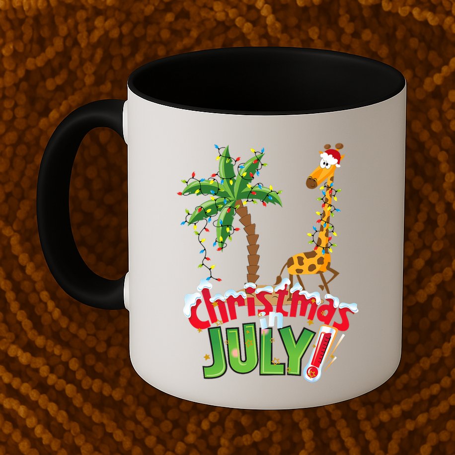 Funny Christmas In July Santa Giraffe Palm Tree Xmas Mug