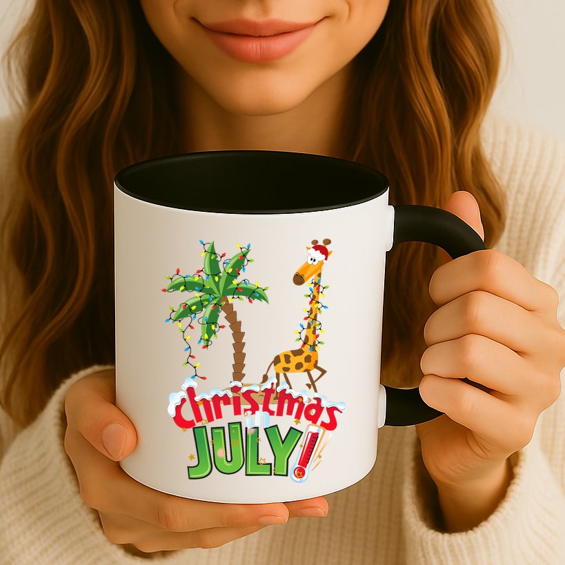 Funny Christmas In July Santa Giraffe Palm Tree Xmas Mug