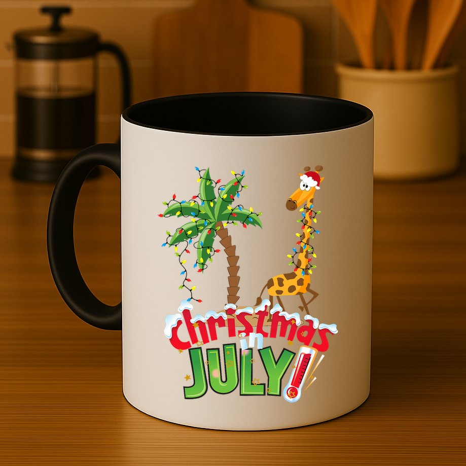Funny Christmas In July Santa Giraffe Palm Tree Xmas Mug