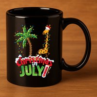 Funny Christmas In July Santa Giraffe Palm Tree Xmas 11oz C Handle Ceramic Mug