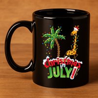 Funny Christmas In July Santa Giraffe Palm Tree Xmas 11oz C Handle Ceramic Mug