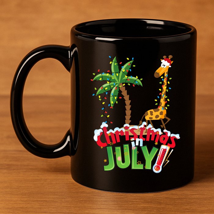 Funny Christmas In July Santa Giraffe Palm Tree Xmas 11oz C Handle Ceramic Mug