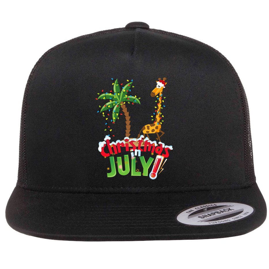 Funny Christmas In July Santa Giraffe Palm Tree Xmas Flat Bill Trucker Hat