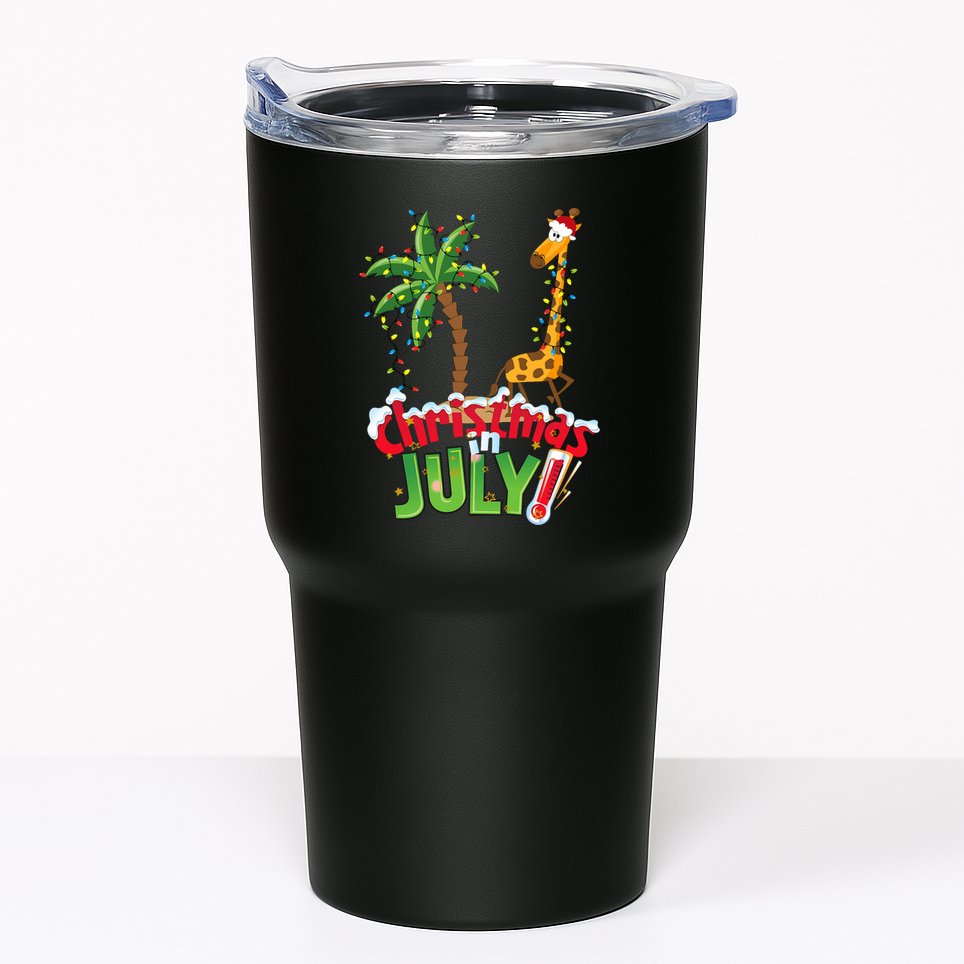 Funny Christmas In July Santa Giraffe Palm Tree Xmas Tumbler