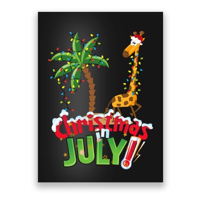 Funny Christmas In July Santa Giraffe Palm Tree Xmas Poster