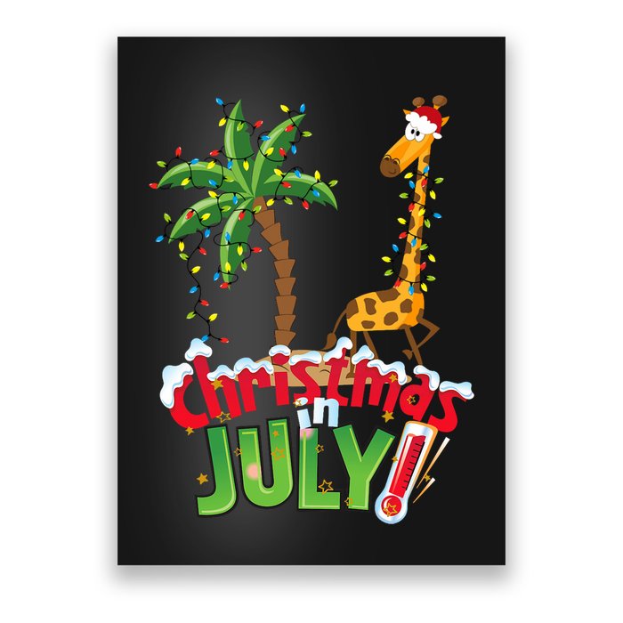 Funny Christmas In July Santa Giraffe Palm Tree Xmas Poster