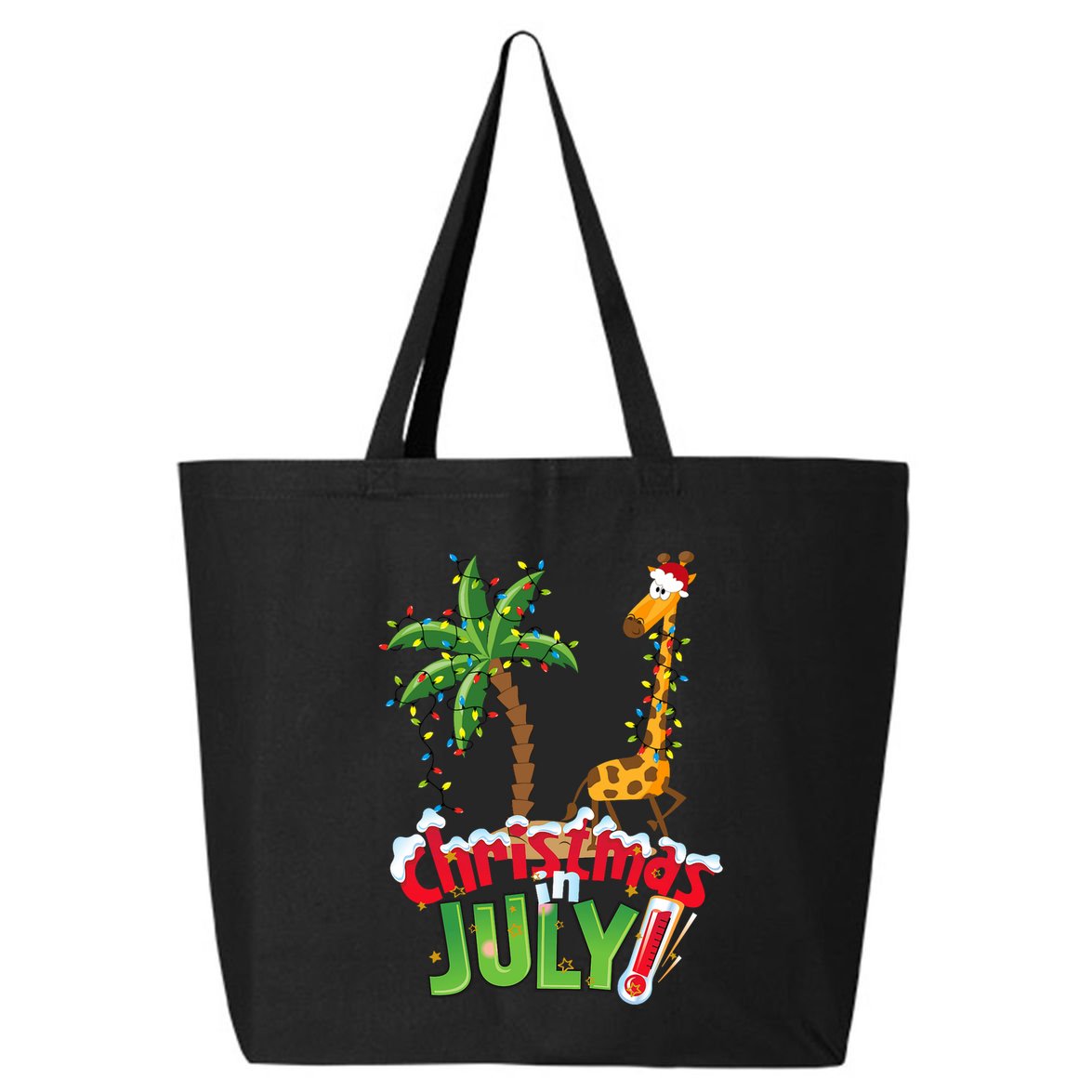 Funny Christmas In July Santa Giraffe Palm Tree Xmas 25L Jumbo Tote