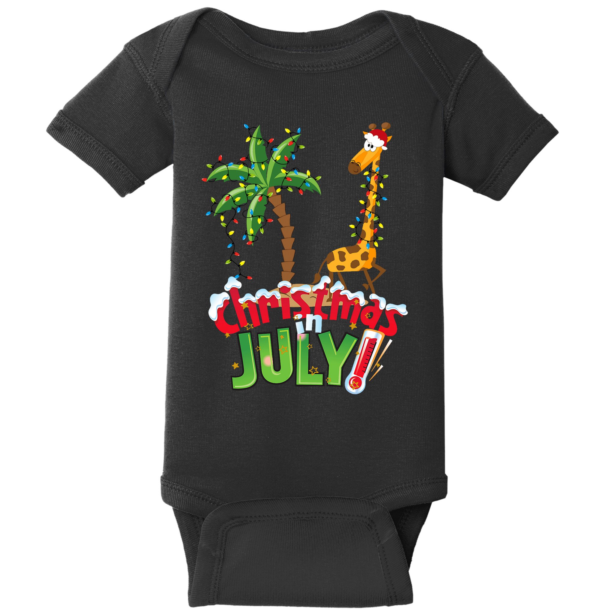 Funny Christmas In July Santa Giraffe Palm Tree Xmas Baby Bodysuit