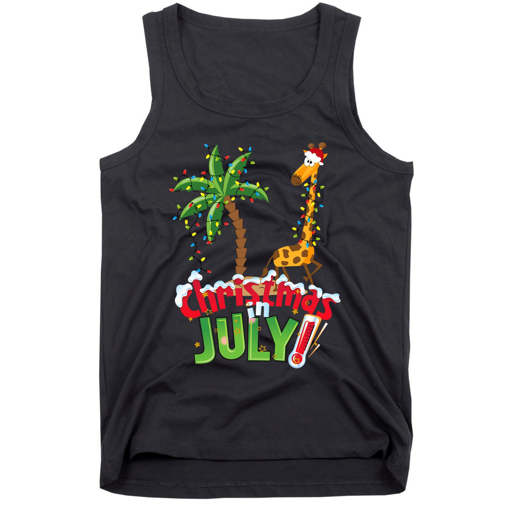 Funny Christmas In July Santa Giraffe Palm Tree Xmas Tank Top